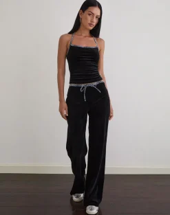 Jalani Trouser in Black with Leopard Binding