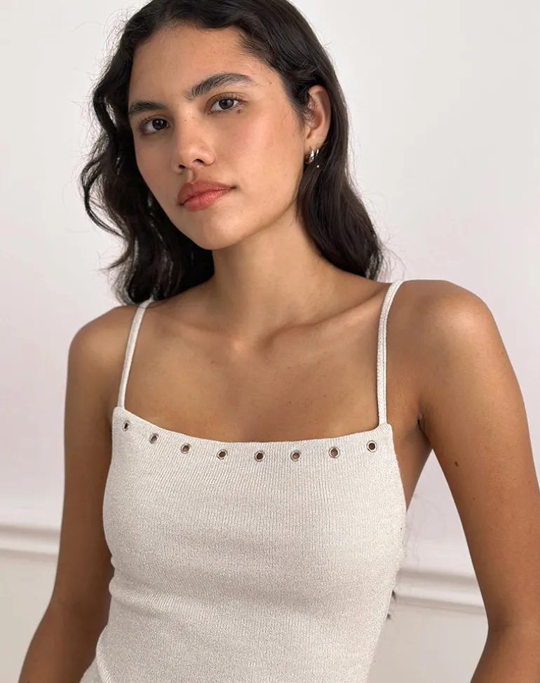 Jalari Eyelet Cami Top in Knit Oatmeal