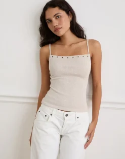 Jalari Eyelet Cami Top in Knit Oatmeal