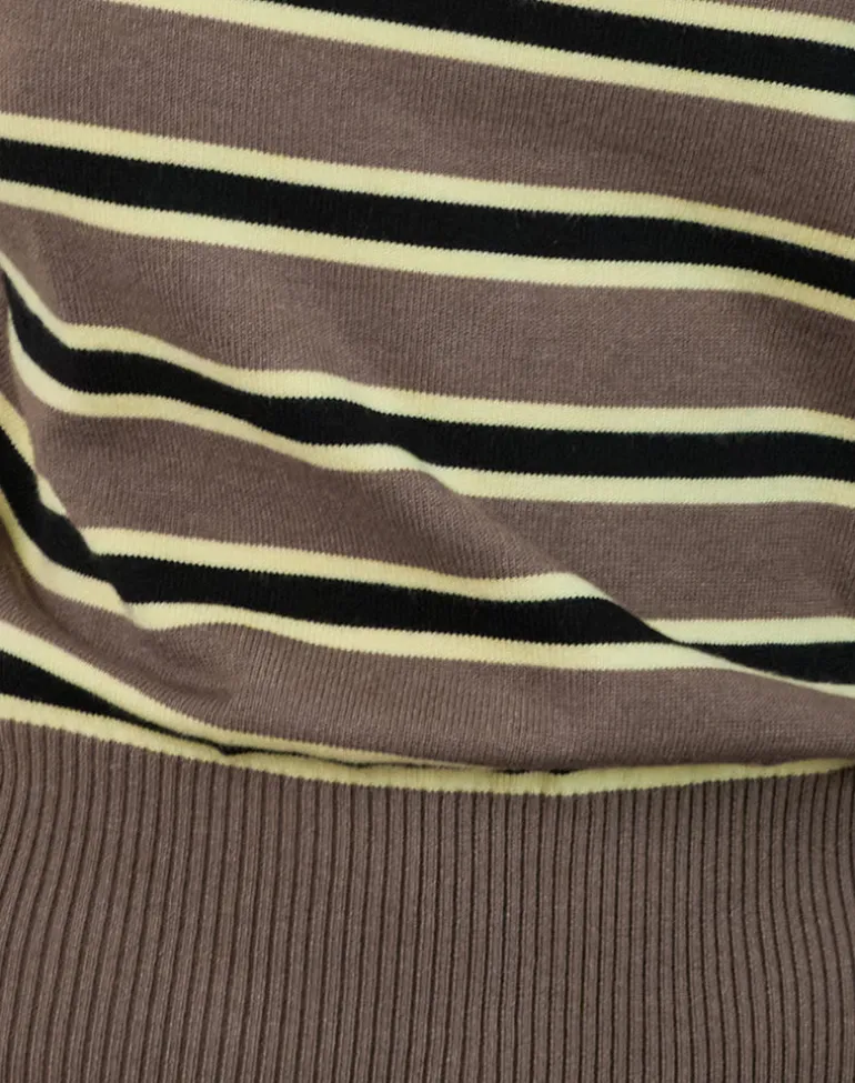 Jalira Asymmetric Cinch Jumper in Stripe Brown and Yellow