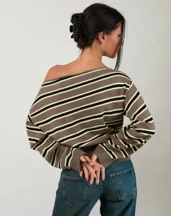 Jalira Asymmetric Cinch Jumper in Stripe Brown and Yellow