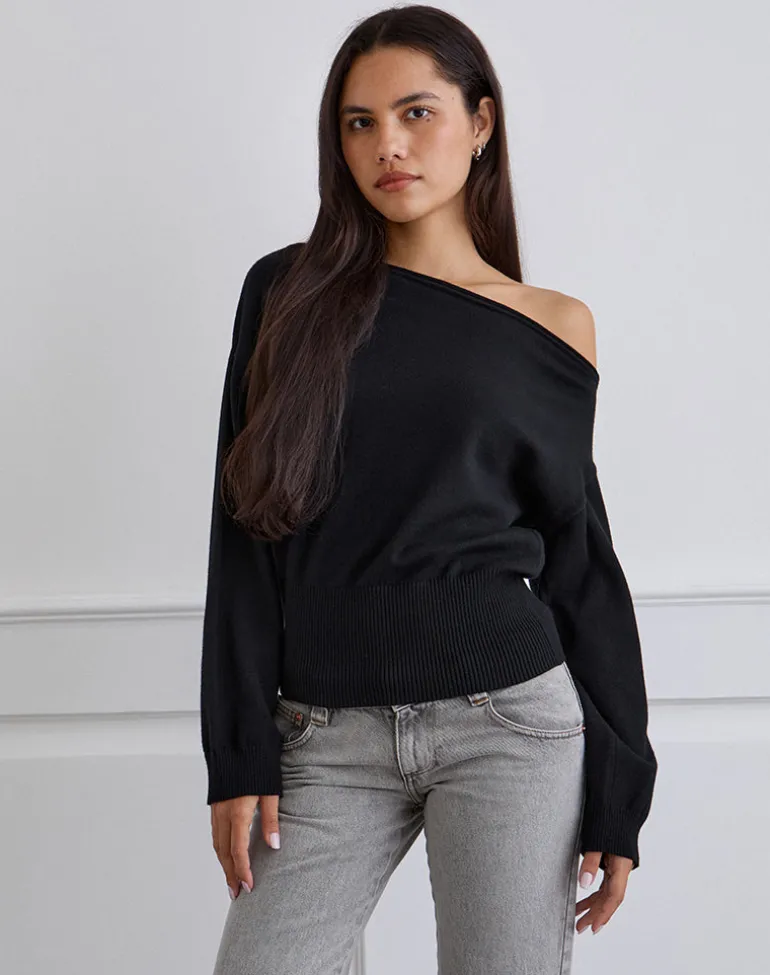 Jalira Asymmetric Cinch Jumper in Black