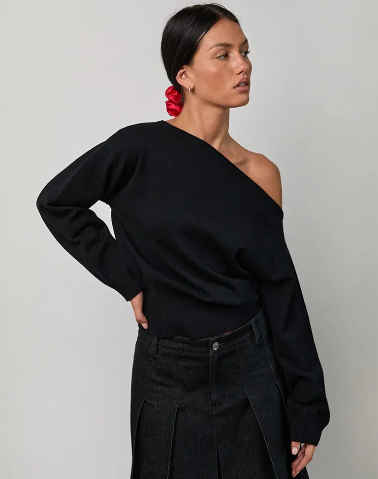 Jalira Asymmetric Cinch Jumper in Black