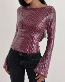 Jalwa Long Sleeve Top in Sequin Maroon