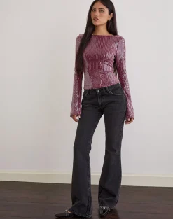 Jalwa Long Sleeve Top in Sequin Maroon
