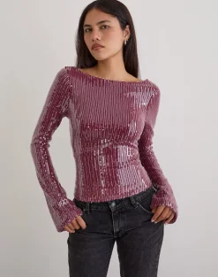 Jalwa Long Sleeve Top in Sequin Maroon