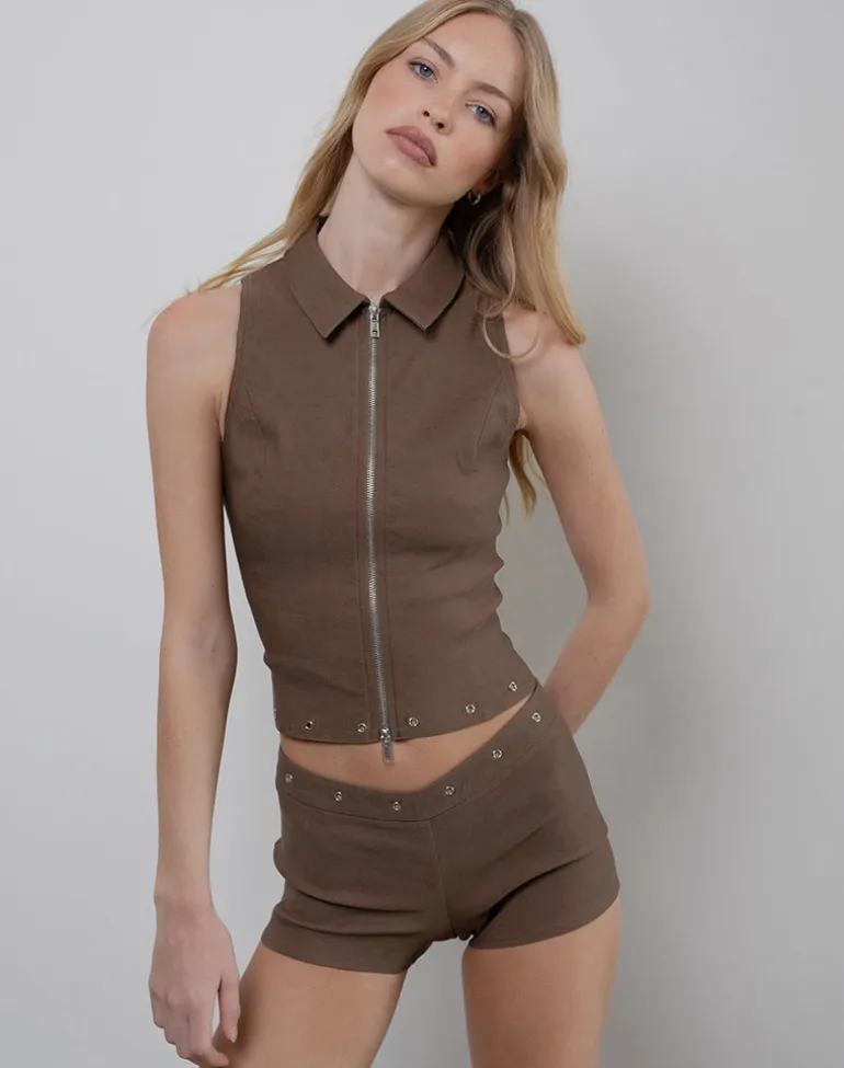 Janae Studded Vest in Tailoring Brown