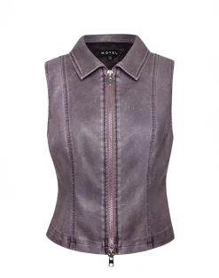 Janae Vest Top in Distressed PU Washed Plum