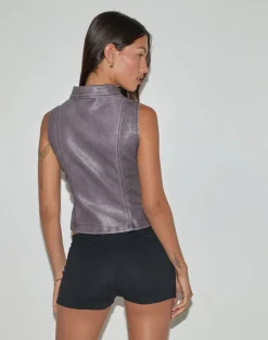 Janae Vest Top in Distressed PU Washed Plum