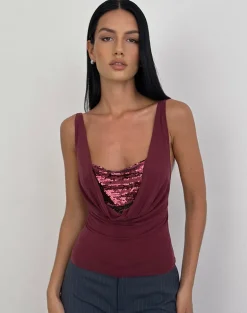 Janice Top in Sequin Jersey Burgundy
