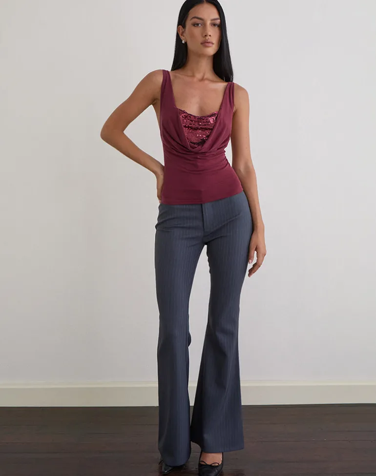 Janice Top in Sequin Jersey Burgundy