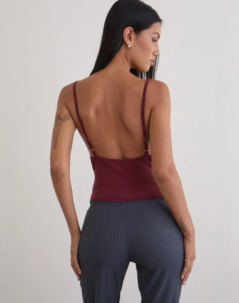 Janice Top in Sequin Jersey Burgundy