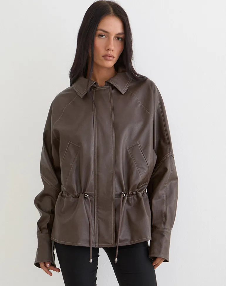 Jannik Jacket in PU Dark Brown