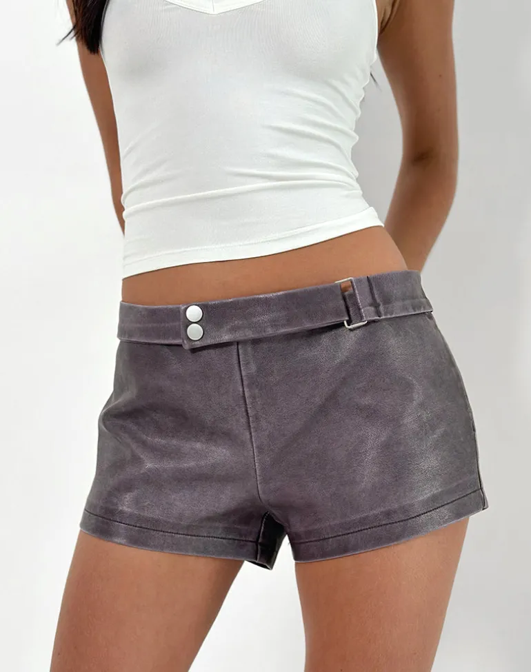 Jarli Hot Pants in Distressed PU Washed Plum
