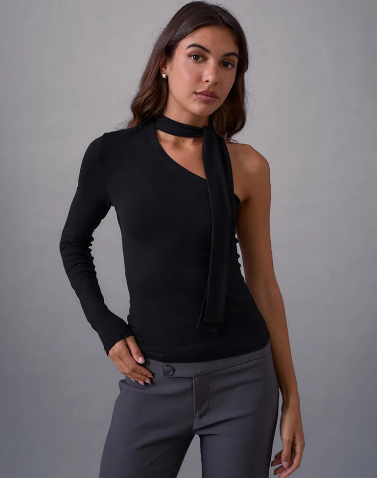 Jayahe One Sleeve Top in Rayon Jersey Black