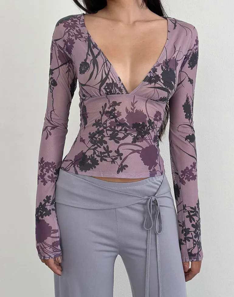Jaydra Top in Flock Shadow Flower Purple