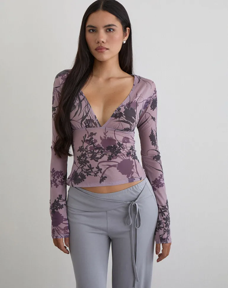 Jaydra Top in Flock Shadow Flower Purple