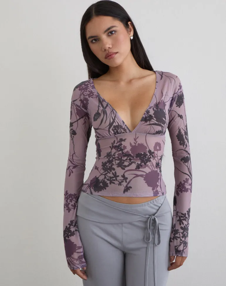 Jaydra Top in Flock Shadow Flower Purple