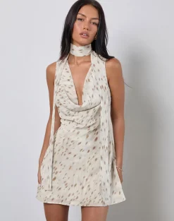 Jenat Mini Dress in Ivory Bambi Print with Scarf