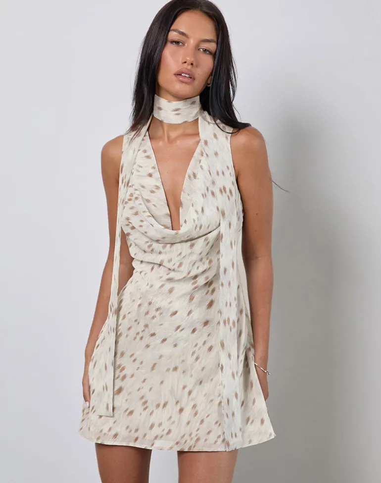 Jenat Mini Dress in Ivory Bambi Print with Scarf