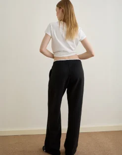 Jenita Loose Jogger in Black with White Picot Trim