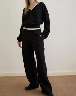 Jenita Loose Jogger in Black with White Picot Trim