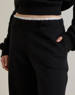 Jenita Loose Jogger in Black with White Picot Trim