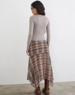 Jenji Long Sleeve Top with Pearl Button in Moon Rock