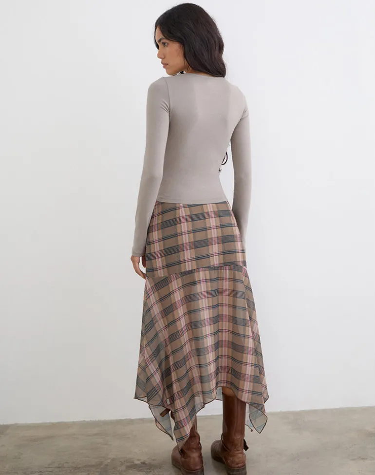 Jenji Long Sleeve Top with Pearl Button in Moon Rock