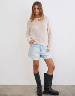 Jenya Long Sleeve Top in Knit Ecru