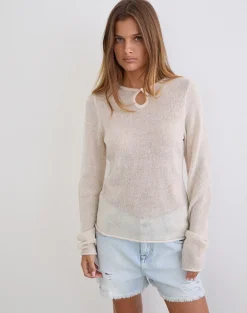 Jenya Long Sleeve Top in Knit Ecru