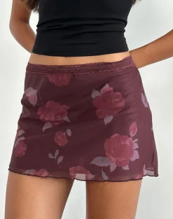 Jeor Mini Skirt in Blooming Rose Burgundy