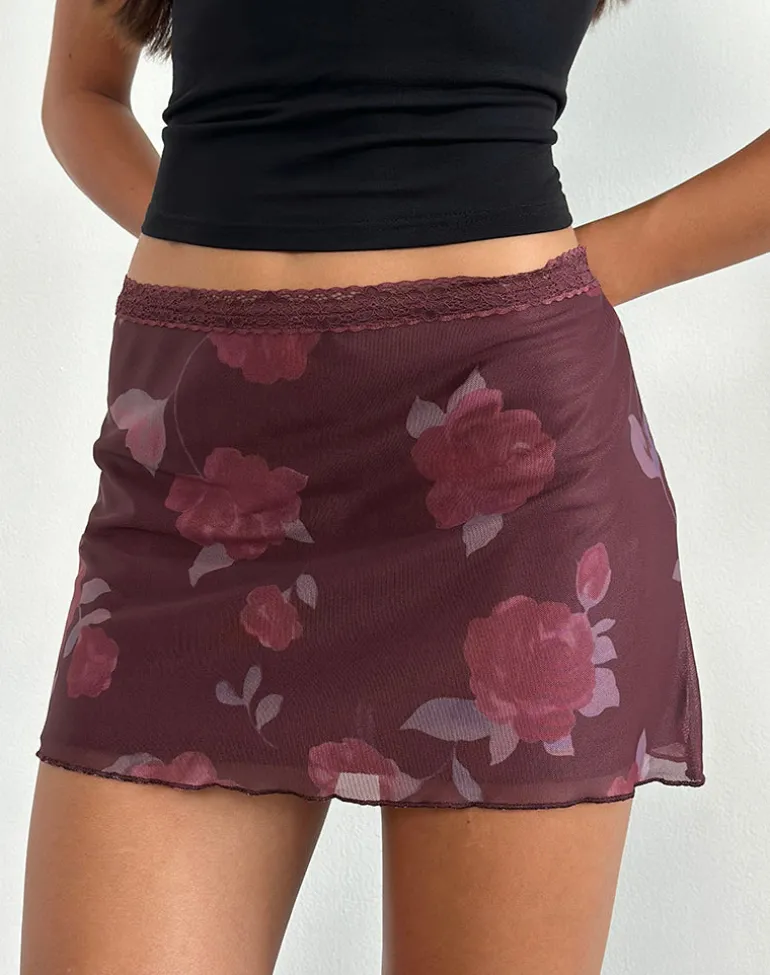 Jeor Mini Skirt in Blooming Rose Burgundy