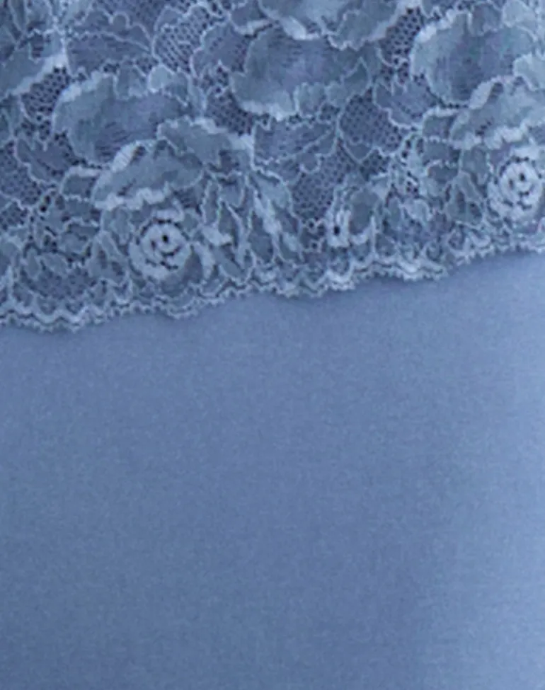 Jia Trouser in Cupro Dusty Blue with Lace Trim