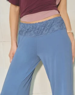 Jia Trouser in Cupro Dusty Blue with Lace Trim
