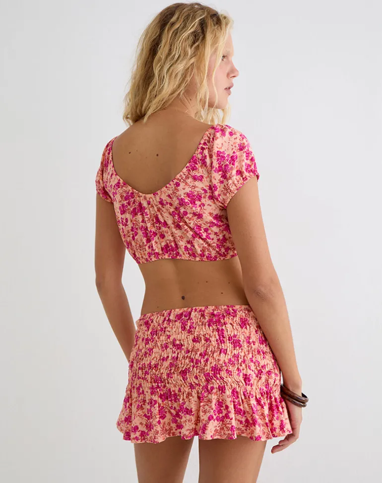 Jiha Top in Dark Wild Flower Cantaloupe