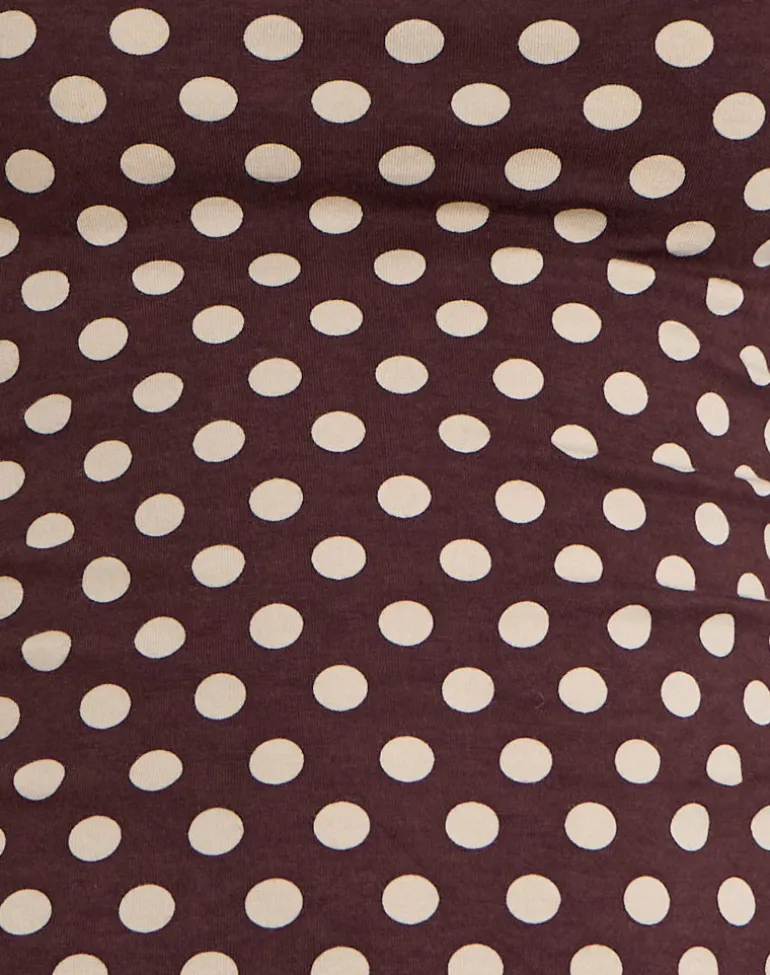 Jinalo Sweetheart Top in Brown with Small Cream Polka Prints