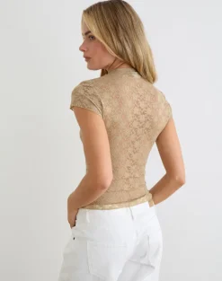 Jiwon Keyhole Top in Lace Khaki
