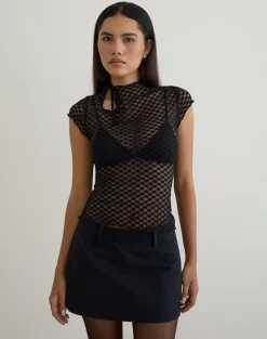 Jiwon Keyhole Top in Polka Lace Black