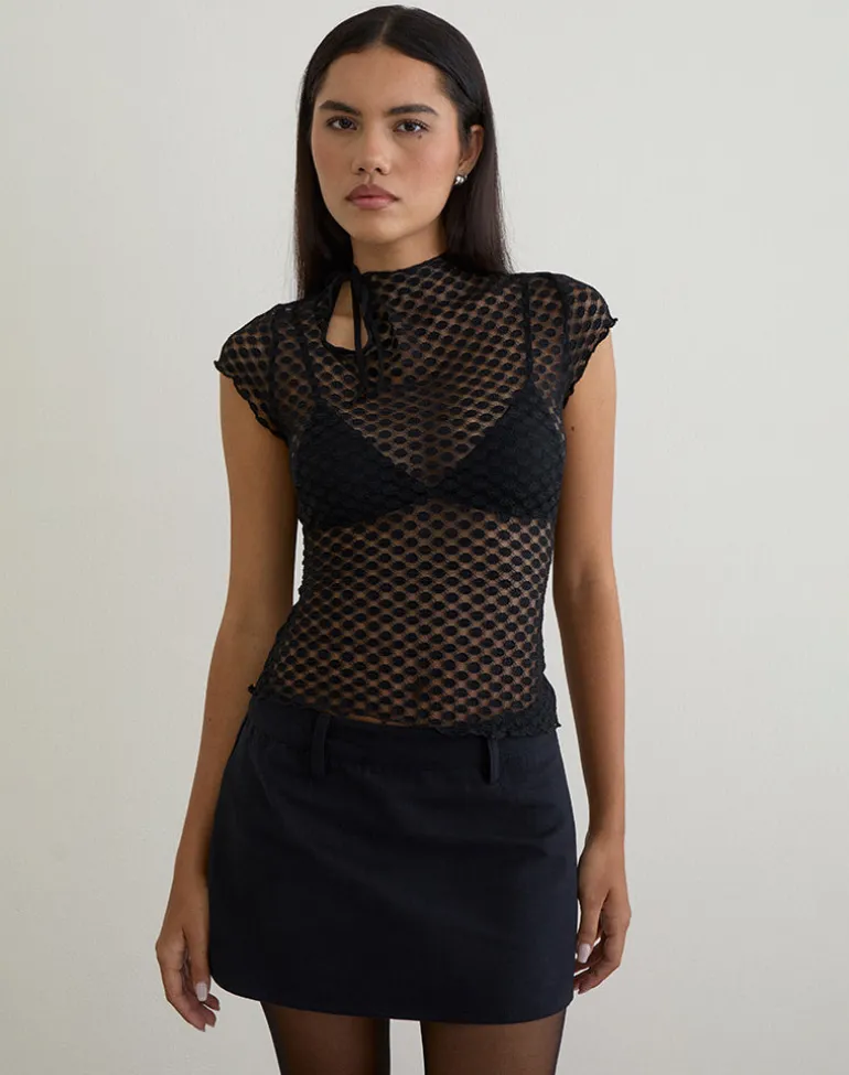 Jiwon Keyhole Top in Polka Lace Black