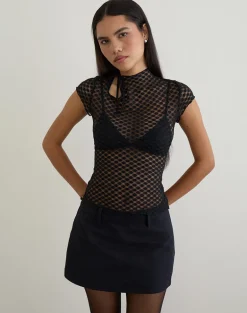 Jiwon Keyhole Top in Polka Lace Black