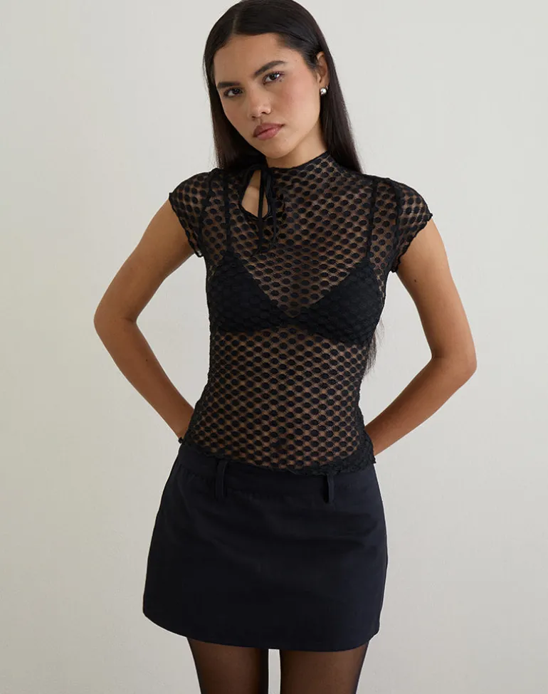 Jiwon Keyhole Top in Polka Lace Black