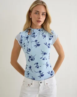 Jiwon Keyhole Top in Thin Leafy Blue