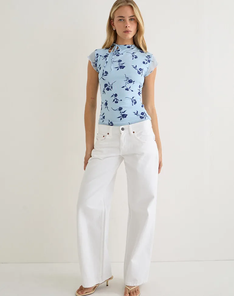 Jiwon Keyhole Top in Thin Leafy Blue