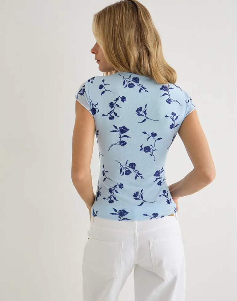 Jiwon Keyhole Top in Thin Leafy Blue