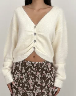 Jiyo Gathered Cardigan in Knit Ivory