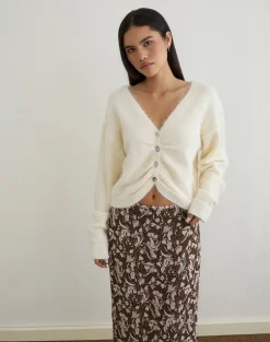 Jiyo Gathered Cardigan in Knit Ivory
