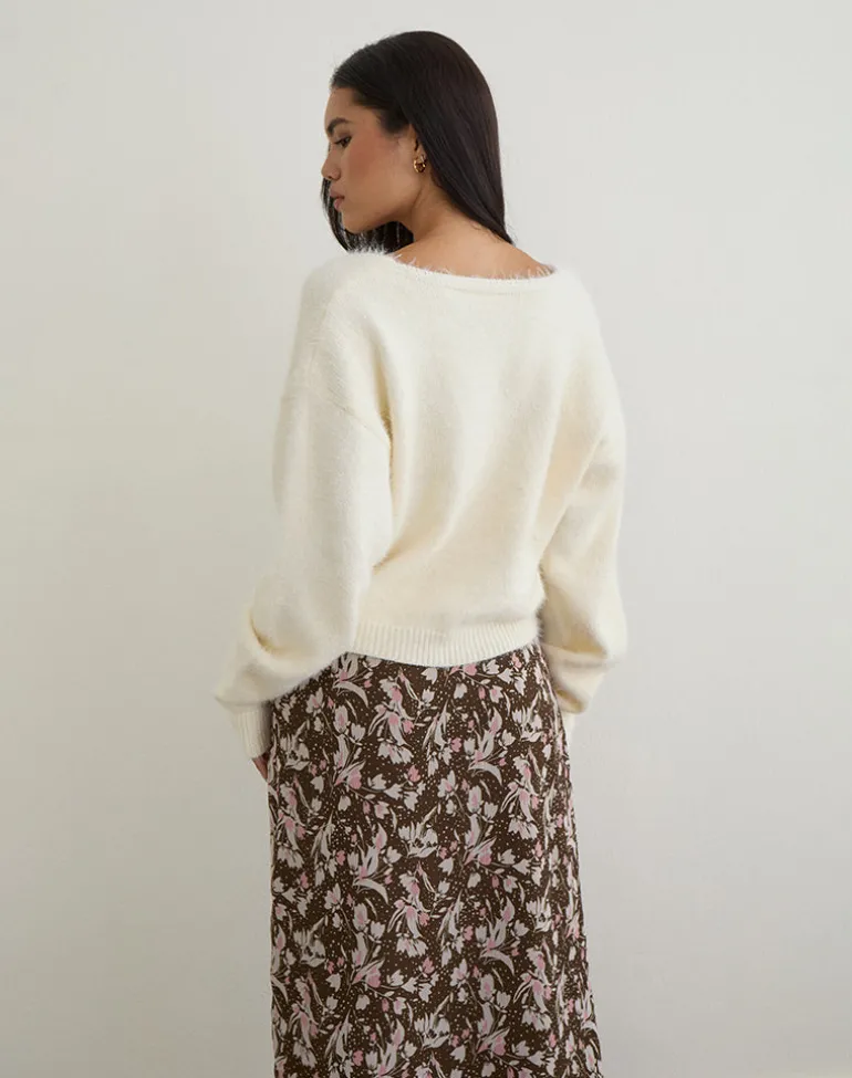 Jiyo Gathered Cardigan in Knit Ivory