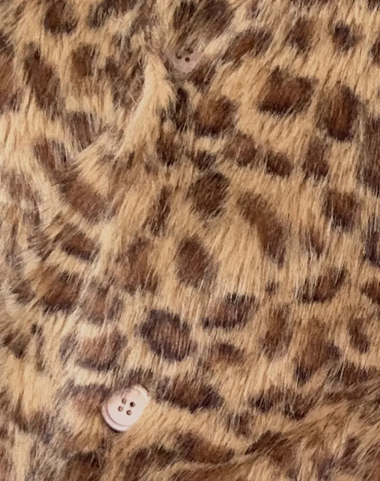 Joji Crop Faux Fur Jacket in Brown Leopard