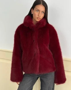 Joji Jacket in Faux Fur Cherry